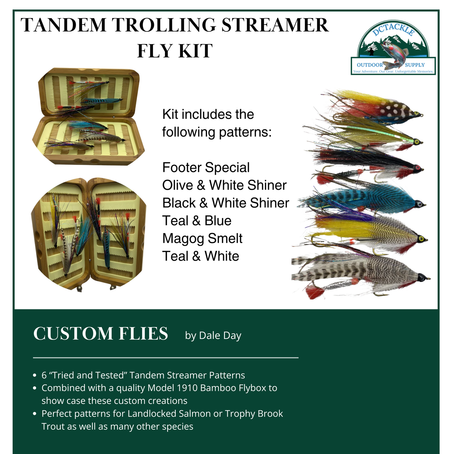Fly Fishing Kit, Tandem Trolling Streamer, Landlocked Salmon, Bamboo Flybox Dc Tackle & Outdoor Supply