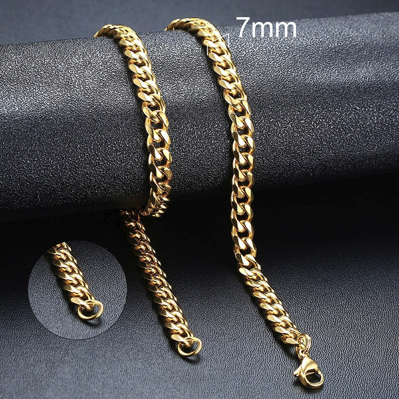 Vnox Cuban Chain Necklace for Men Women, Basic Punk Stainless Steel Curb Link Chain Chokers,Vintage Gold Tone Solid Metal Collar Elk-Valley 3D