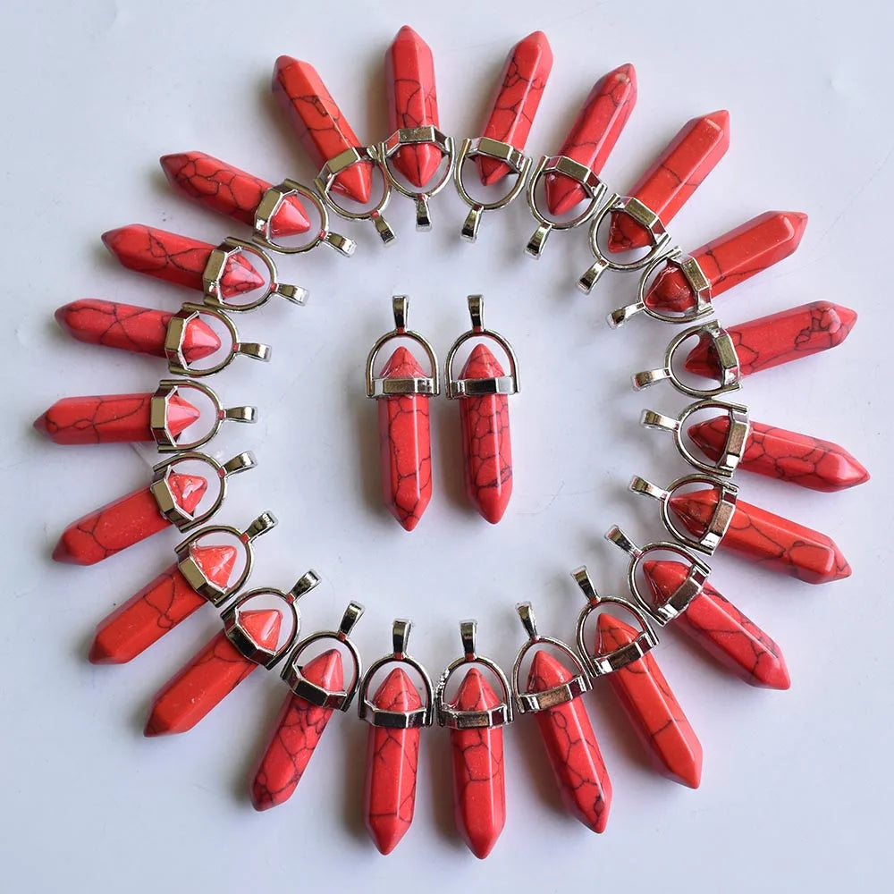 Wholesale 24pcs/lot Fashion quality assorted natural stone mixed pillar charms chakra Pendants & necklaces for making free Elk-Valley 3D