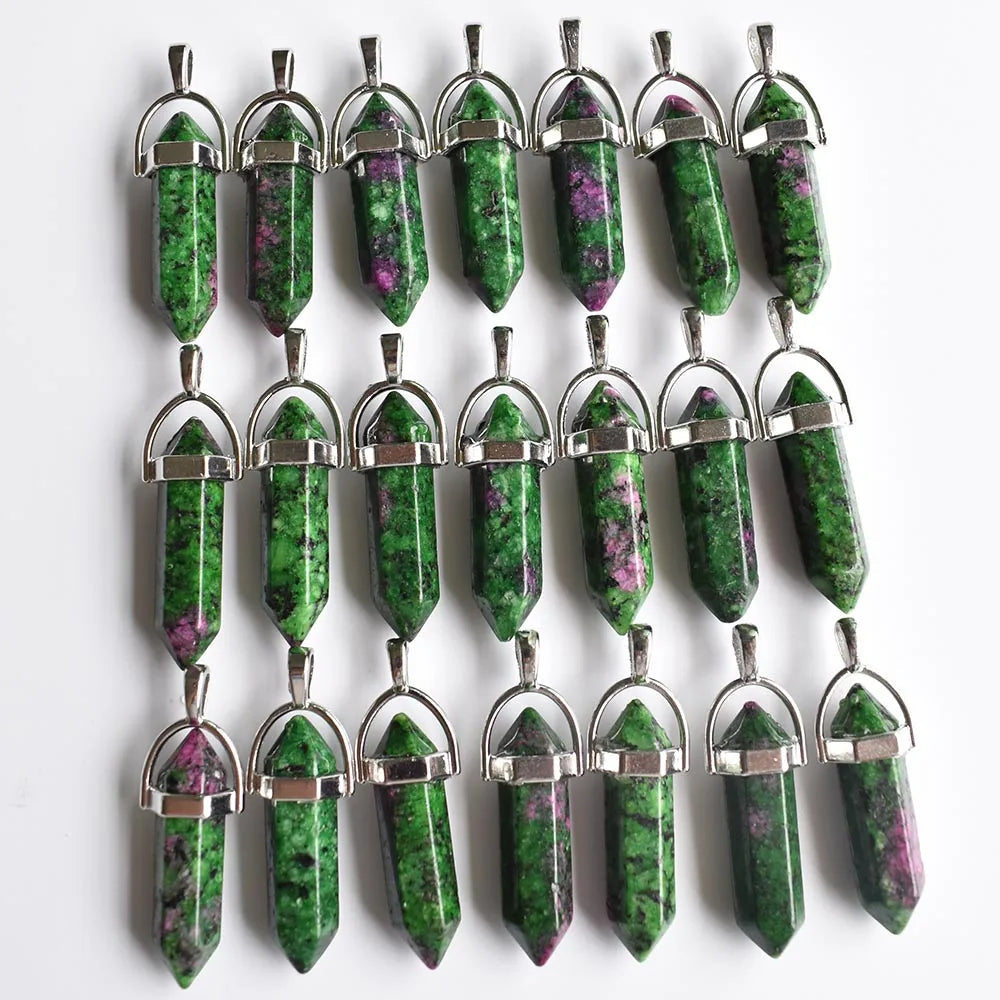 Wholesale 24pcs/lot Fashion quality assorted natural stone mixed pillar charms chakra Pendants & necklaces for making free Elk-Valley 3D