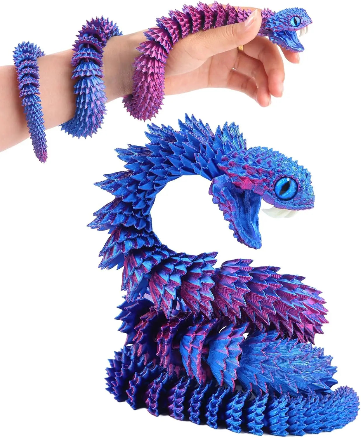 Jinccai Extra-Large 3D Printed Snake Figurine 23.62 Inches (60cm) Plastic Movable Flexible Joints Stress-Relief Fidget Elk-Valley 3D