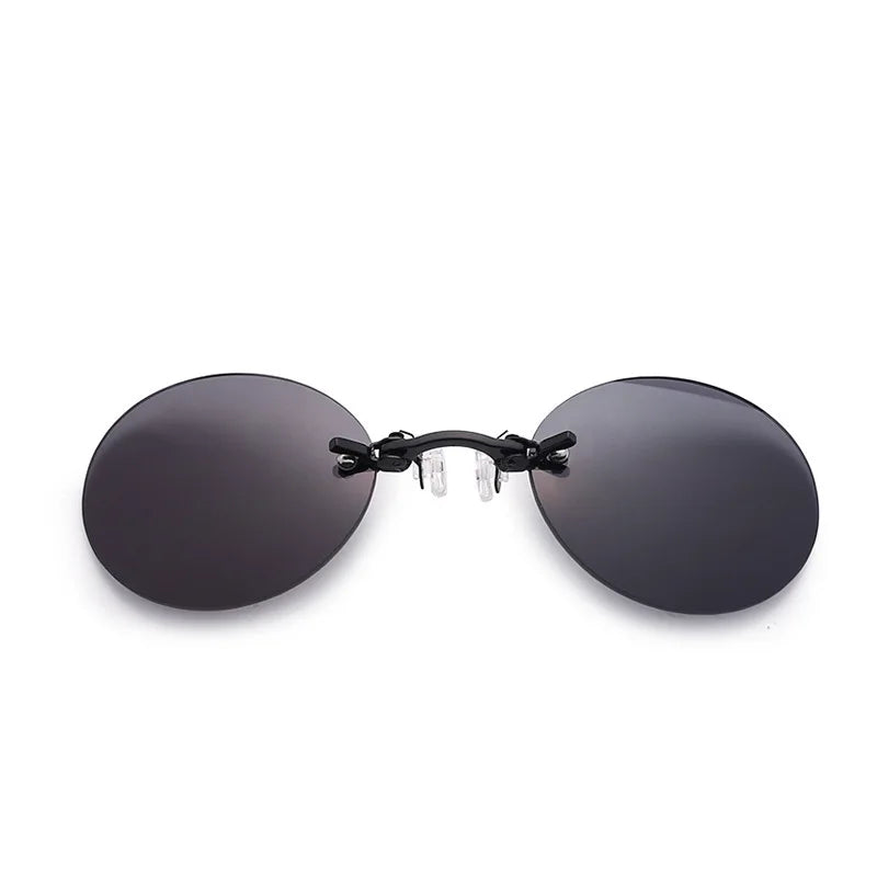 Round Clip-Nose Sunglasses Rimless Punk Clip On Sunglasses Women Men Driving Sunglasses Frameless Coating Eyeglasses UV400 Elk-Valley 3D