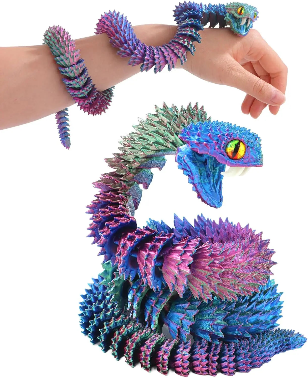 Jinccai Extra-Large 3D Printed Snake Figurine 23.62 Inches (60cm) Plastic Movable Flexible Joints Stress-Relief Fidget Elk-Valley 3D
