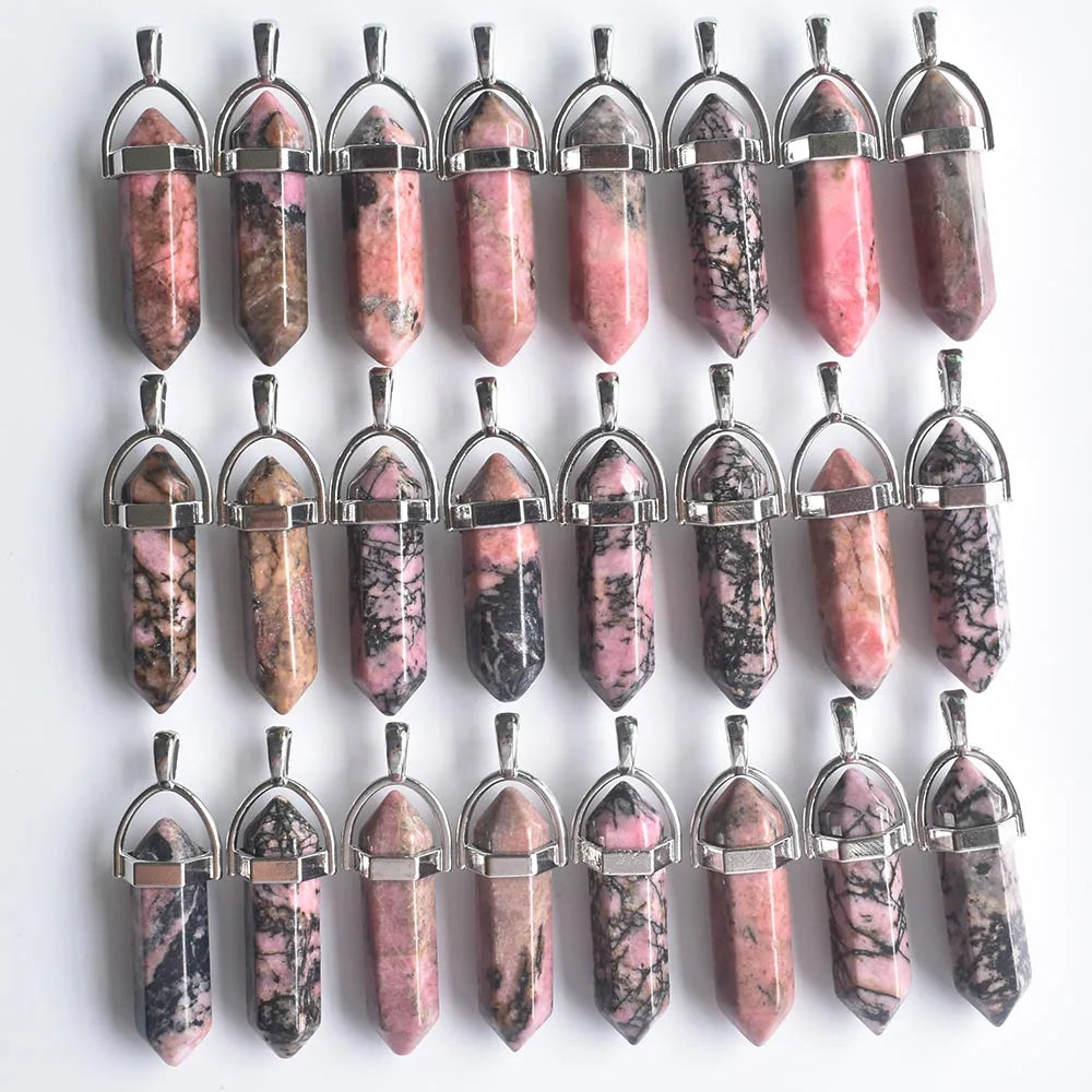 Wholesale 24pcs/lot Fashion quality assorted natural stone mixed pillar charms chakra Pendants & necklaces for making free Elk-Valley 3D