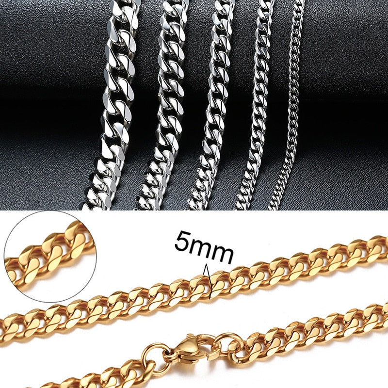 Vnox Cuban Chain Necklace for Men Women, Basic Punk Stainless Steel Curb Link Chain Chokers,Vintage Gold Tone Solid Metal Collar Elk-Valley 3D