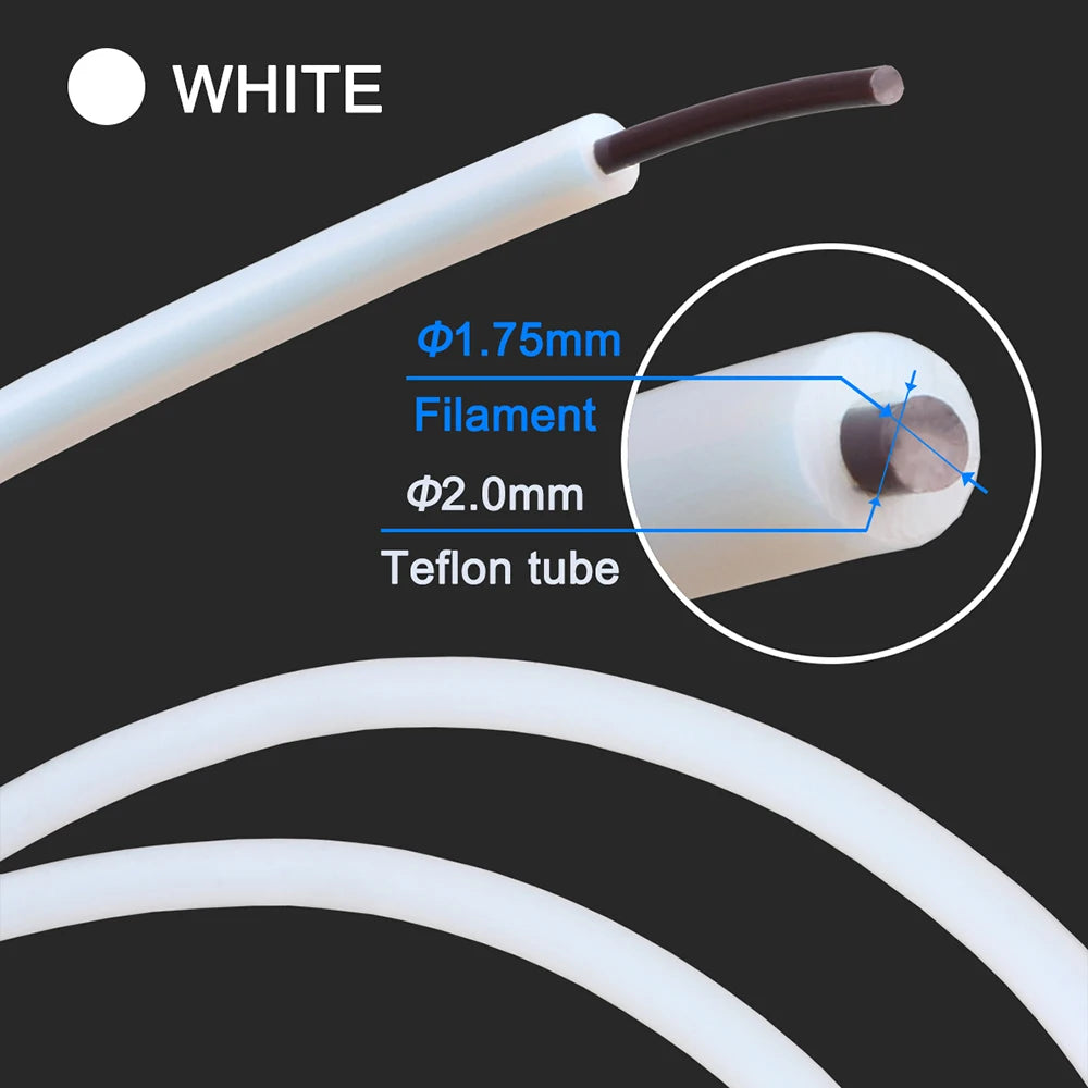 3D Printer  hotend Parts PTFE Tube Teflonto Pipe Bowden Extruder 1.75mm ID2mm OD4mm 1M 2M with Cutter and Cable tie White Black Elk-Valley 3D