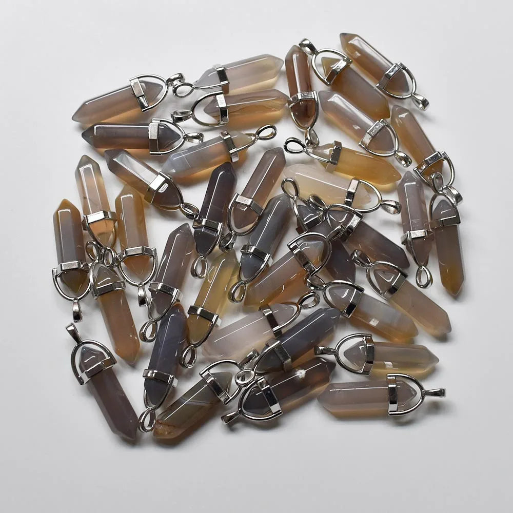 Wholesale 24pcs/lot Fashion quality assorted natural stone mixed pillar charms chakra Pendants & necklaces for making free Elk-Valley 3D