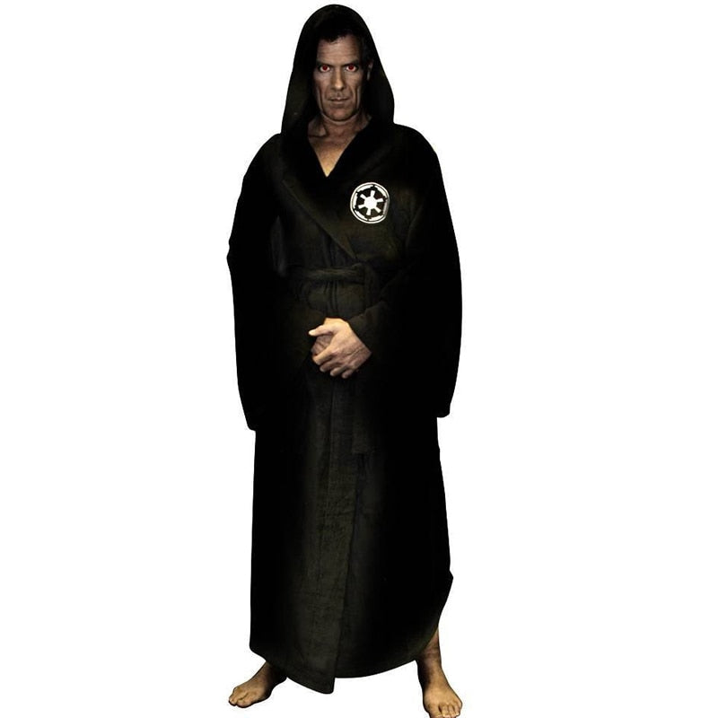 Male Flannel Robe Male With Hooded Thick Star Dressing Gown Jedi Empire Men's Bathrobe Winter Long Robe Mens Bath Robes Homewear Elk-Valley 3D