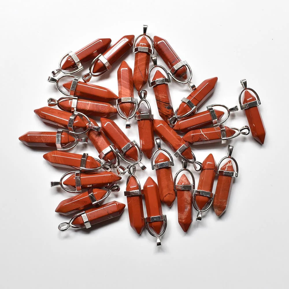 Wholesale 24pcs/lot Fashion quality assorted natural stone mixed pillar charms chakra Pendants & necklaces for making free Elk-Valley 3D