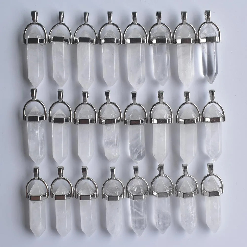 Wholesale 24pcs/lot Fashion quality assorted natural stone mixed pillar charms chakra Pendants & necklaces for making free Elk-Valley 3D