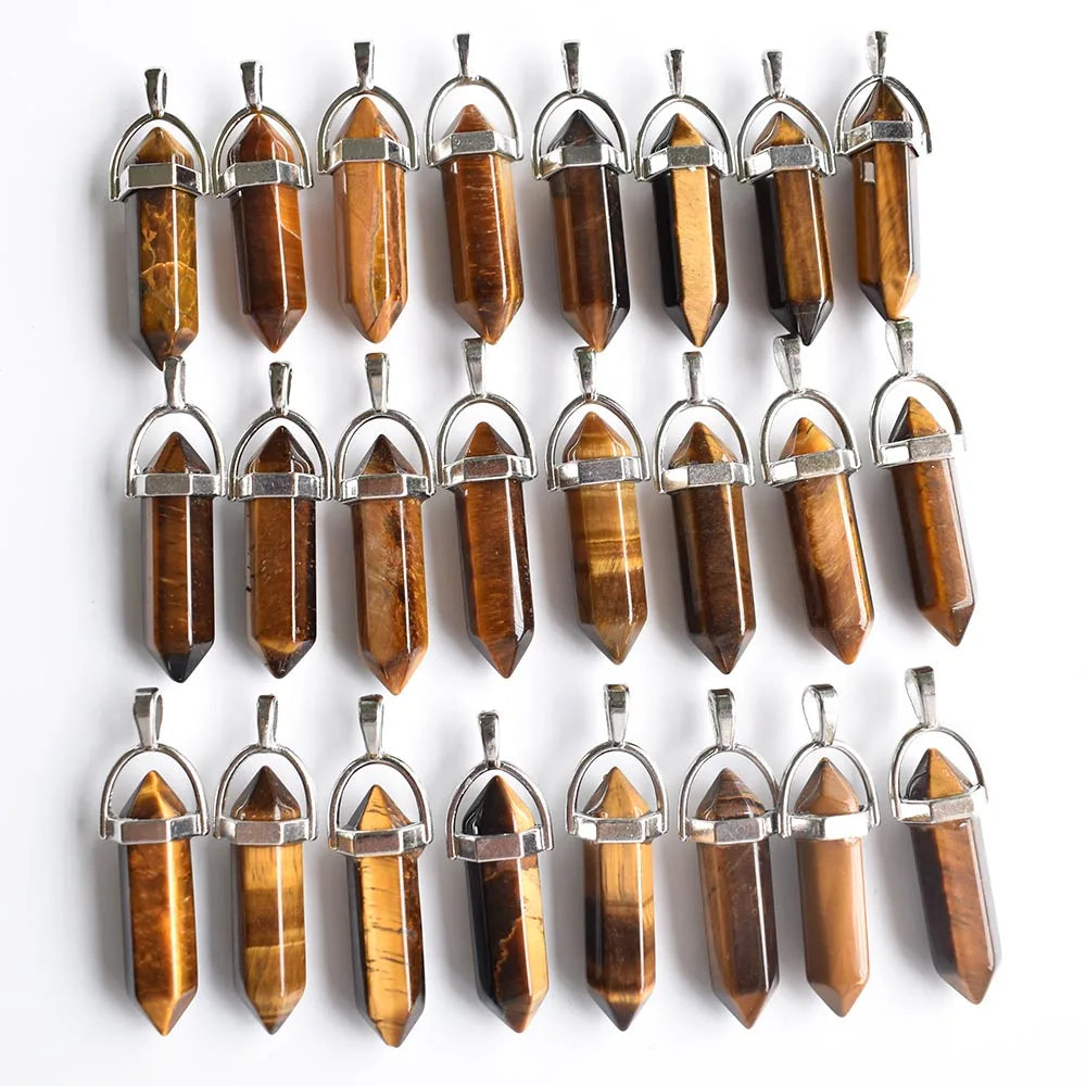 Wholesale 24pcs/lot Fashion quality assorted natural stone mixed pillar charms chakra Pendants & necklaces for making free Elk-Valley 3D