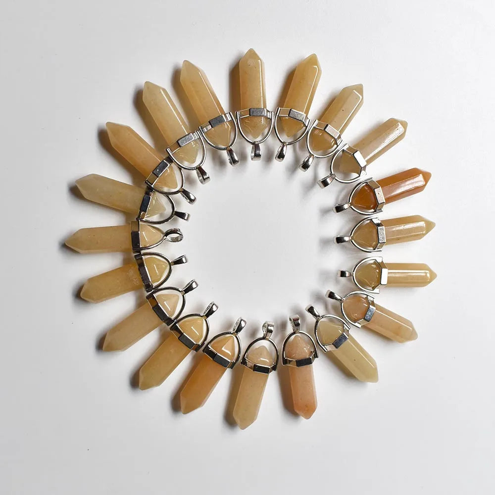Wholesale 24pcs/lot Fashion quality assorted natural stone mixed pillar charms chakra Pendants & necklaces for making free Elk-Valley 3D