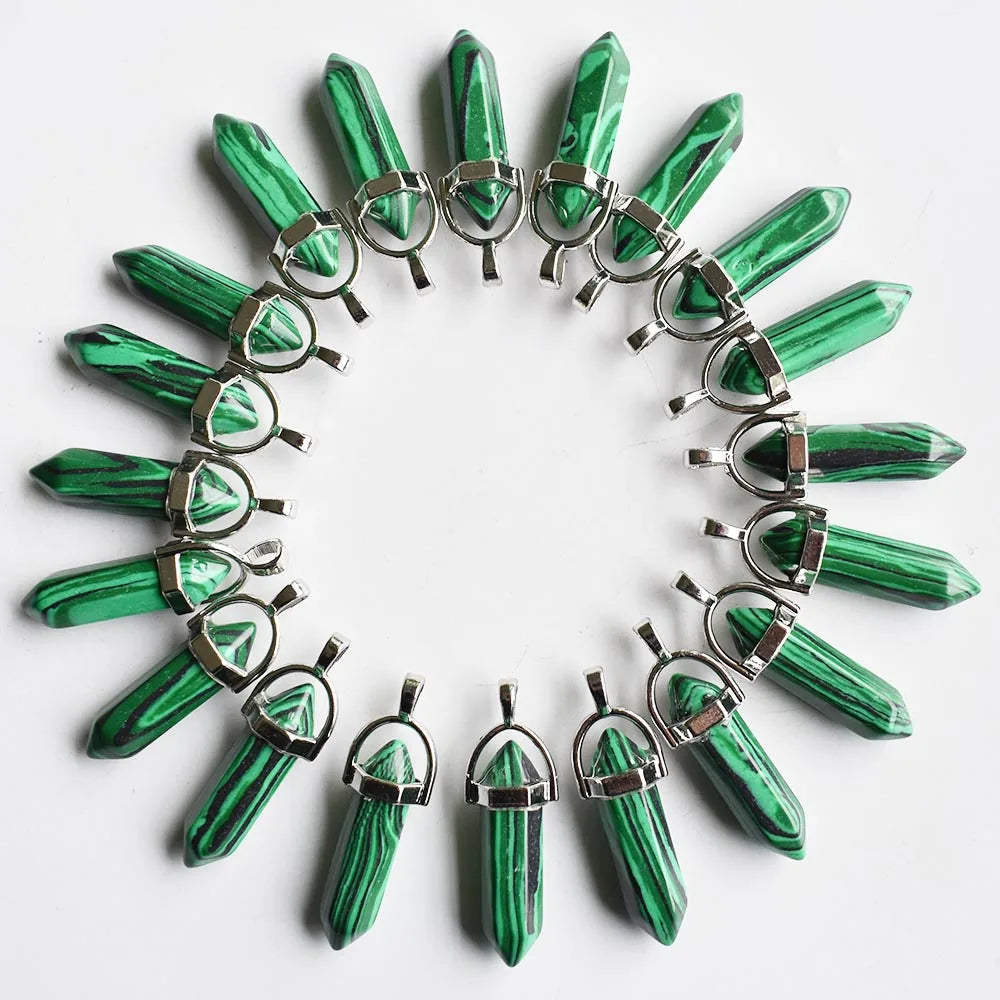 Wholesale 24pcs/lot Fashion quality assorted natural stone mixed pillar charms chakra Pendants & necklaces for making free Elk-Valley 3D