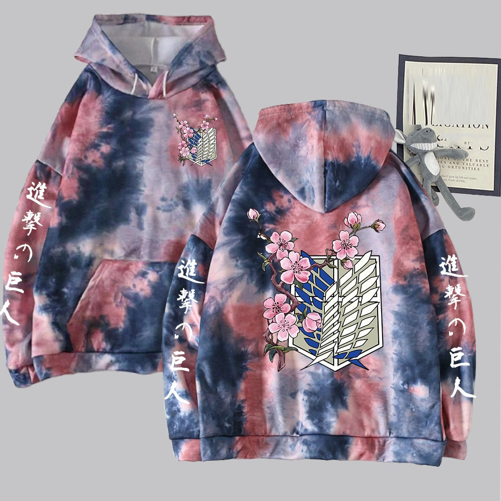 Anime Tie-dye Hoodie Attack on Titan Pullovers Tops Long Sleeves Hoodie Male Clothes Elk-Valley 3D