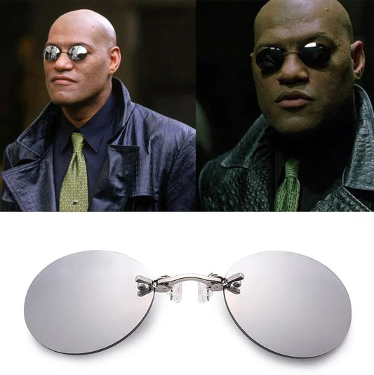 Round Clip-Nose Sunglasses Rimless Punk Clip On Sunglasses Women Men Driving Sunglasses Frameless Coating Eyeglasses UV400 Elk-Valley 3D
