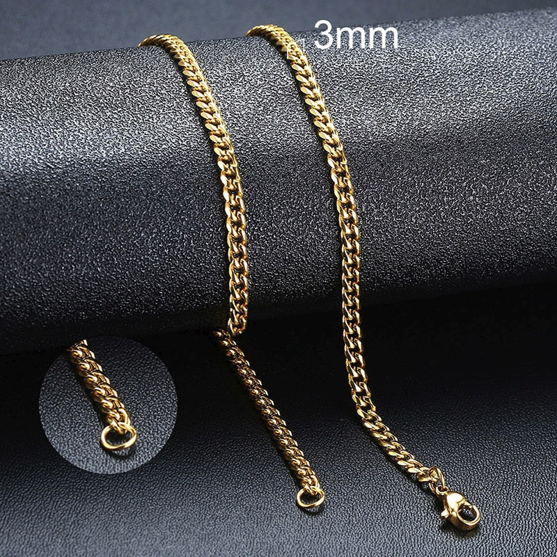 Vnox Cuban Chain Necklace for Men Women, Basic Punk Stainless Steel Curb Link Chain Chokers,Vintage Gold Tone Solid Metal Collar Elk-Valley 3D