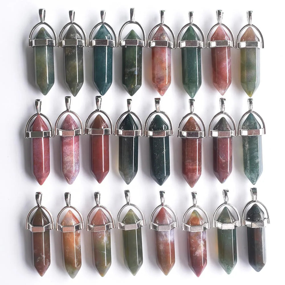 Wholesale 24pcs/lot Fashion quality assorted natural stone mixed pillar charms chakra Pendants & necklaces for making free Elk-Valley 3D