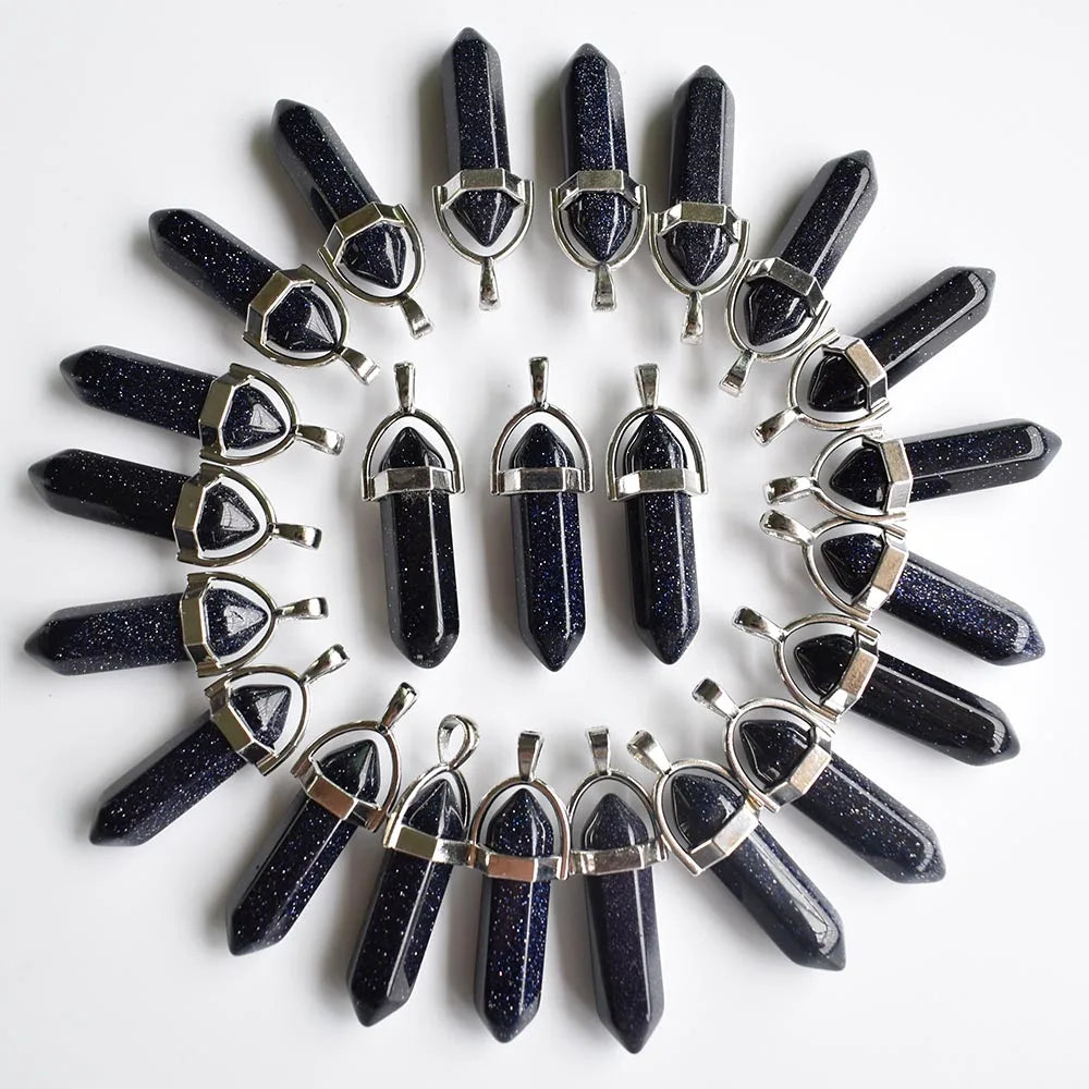Wholesale 24pcs/lot Fashion quality assorted natural stone mixed pillar charms chakra Pendants & necklaces for making free Elk-Valley 3D