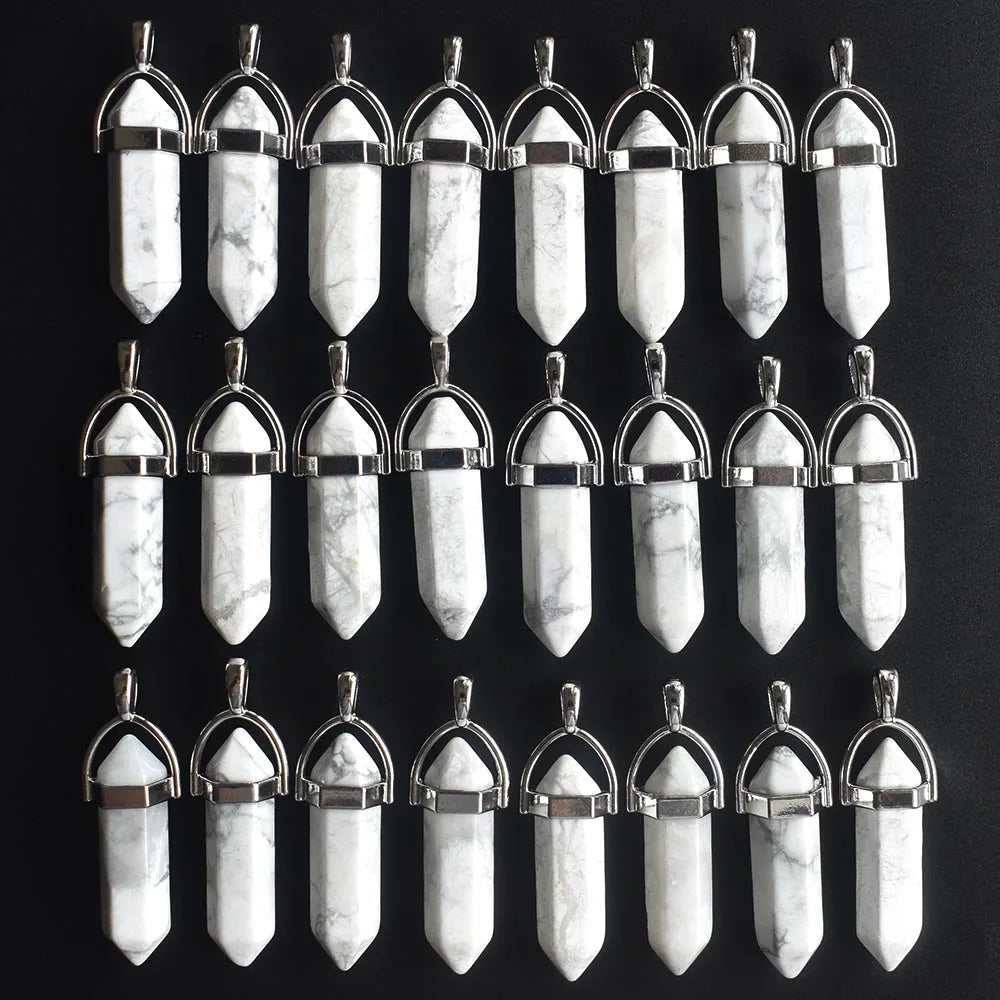 Wholesale 24pcs/lot Fashion quality assorted natural stone mixed pillar charms chakra Pendants & necklaces for making free Elk-Valley 3D