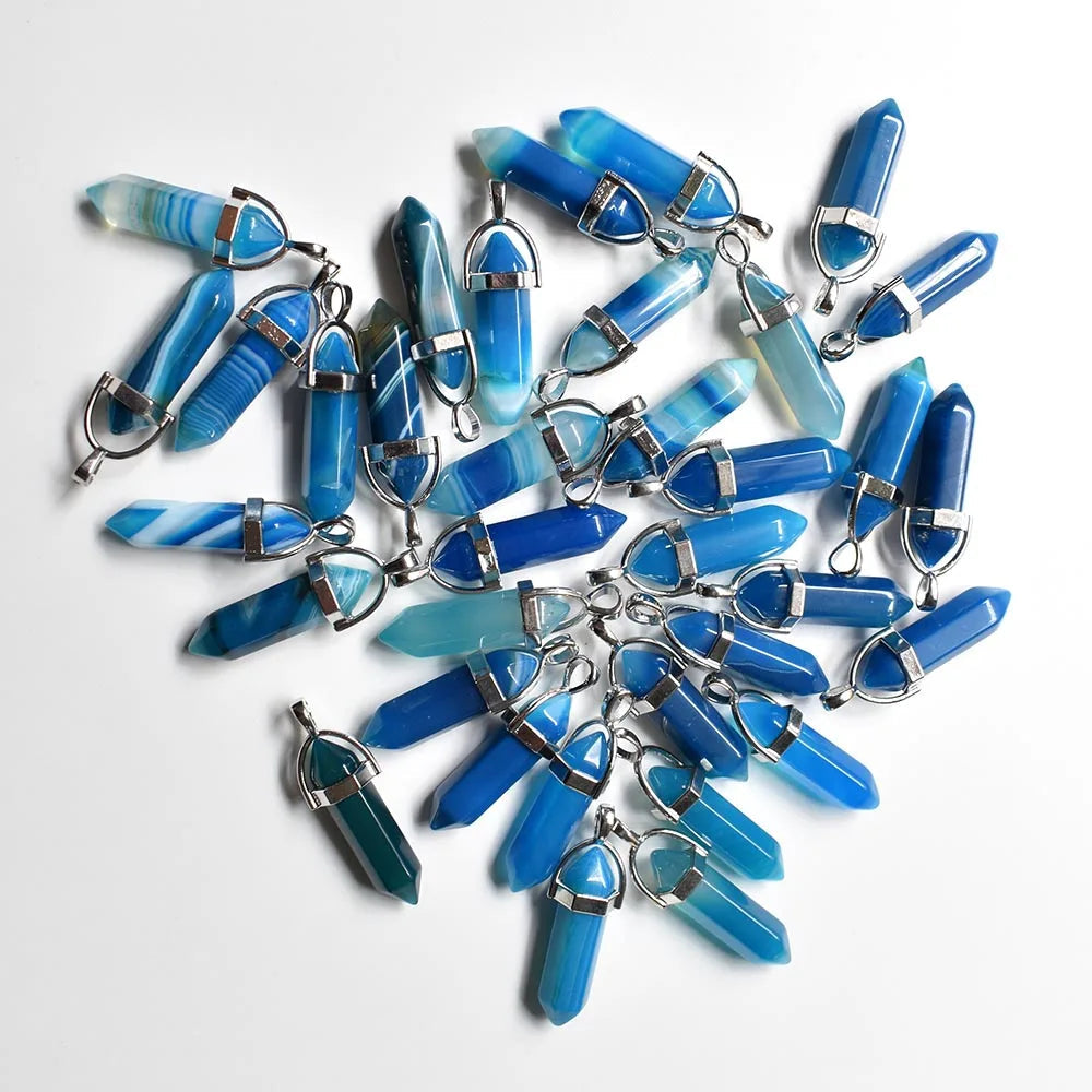 Wholesale 24pcs/lot Fashion quality assorted natural stone mixed pillar charms chakra Pendants & necklaces for making free Elk-Valley 3D