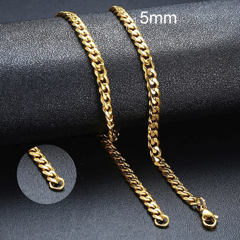 Vnox Cuban Chain Necklace for Men Women, Basic Punk Stainless Steel Curb Link Chain Chokers,Vintage Gold Tone Solid Metal Collar Elk-Valley 3D