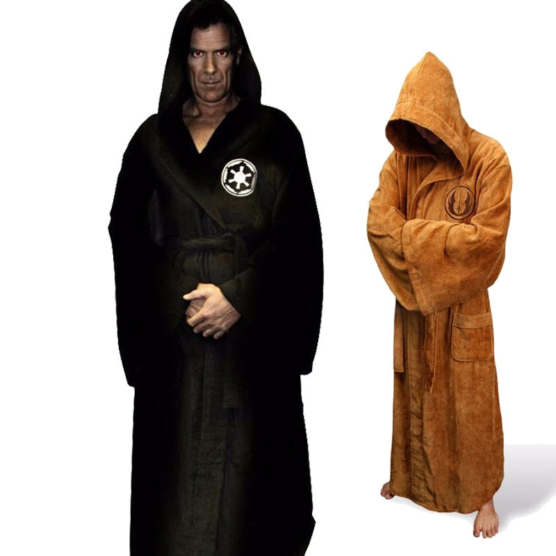 Male Flannel Robe Male With Hooded Thick Star Dressing Gown Jedi Empire Men's Bathrobe Winter Long Robe Mens Bath Robes Homewear Elk-Valley 3D