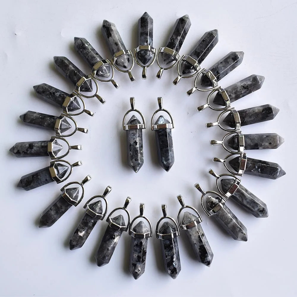 Wholesale 24pcs/lot Fashion quality assorted natural stone mixed pillar charms chakra Pendants & necklaces for making free Elk-Valley 3D
