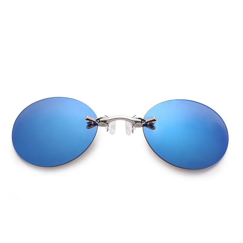 Round Clip-Nose Sunglasses Rimless Punk Clip On Sunglasses Women Men Driving Sunglasses Frameless Coating Eyeglasses UV400 Elk-Valley 3D