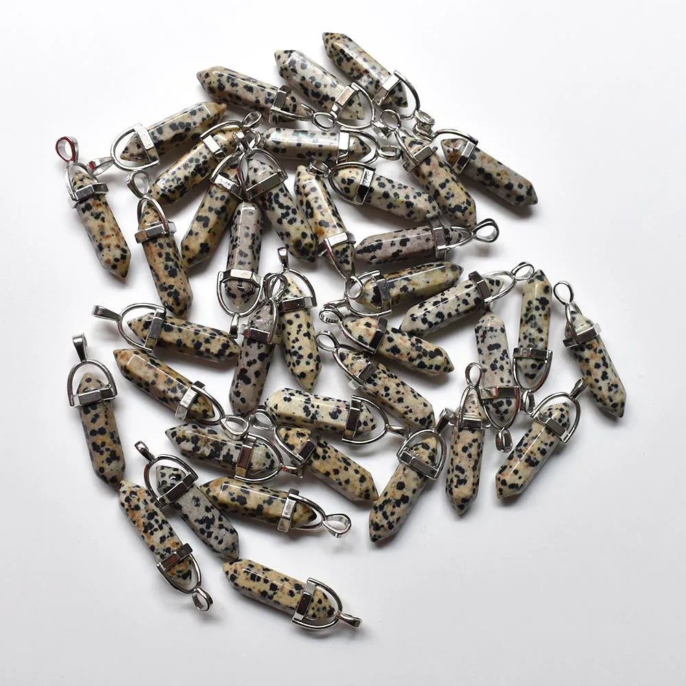Wholesale 24pcs/lot Fashion quality assorted natural stone mixed pillar charms chakra Pendants & necklaces for making free Elk-Valley 3D