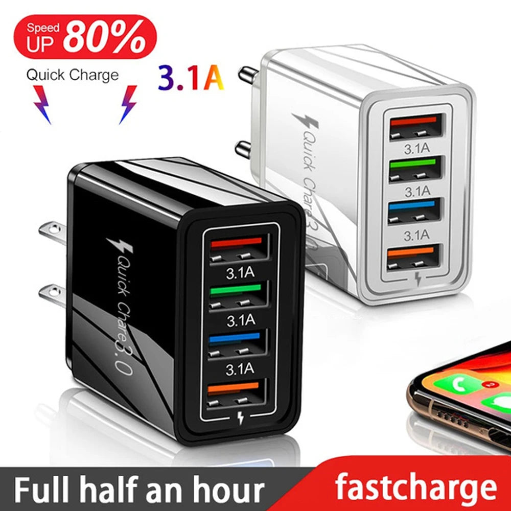 EU/US Plug USB Charger Quick Charge 3.0 For Phone Adapter for iPhone 15 Pro Max Tablet Portable Wall Mobile Charger Fast Charger Elk-Valley 3D