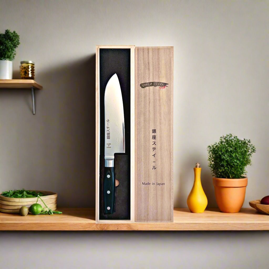 HAYAMI 180 - VG10 - 33 Layered Damascus Steel Santoku Knife 180mm Ginza Steel