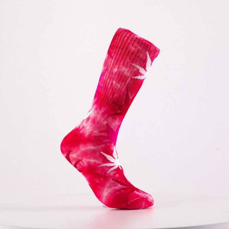 2022 High-quality Tie-dyed Maple Leaf Socks Long Fashion Weed Socks Men Skateboard Hiphop Socks Meias Women Couple Socks 1 Pairs Elk-Valley 3D