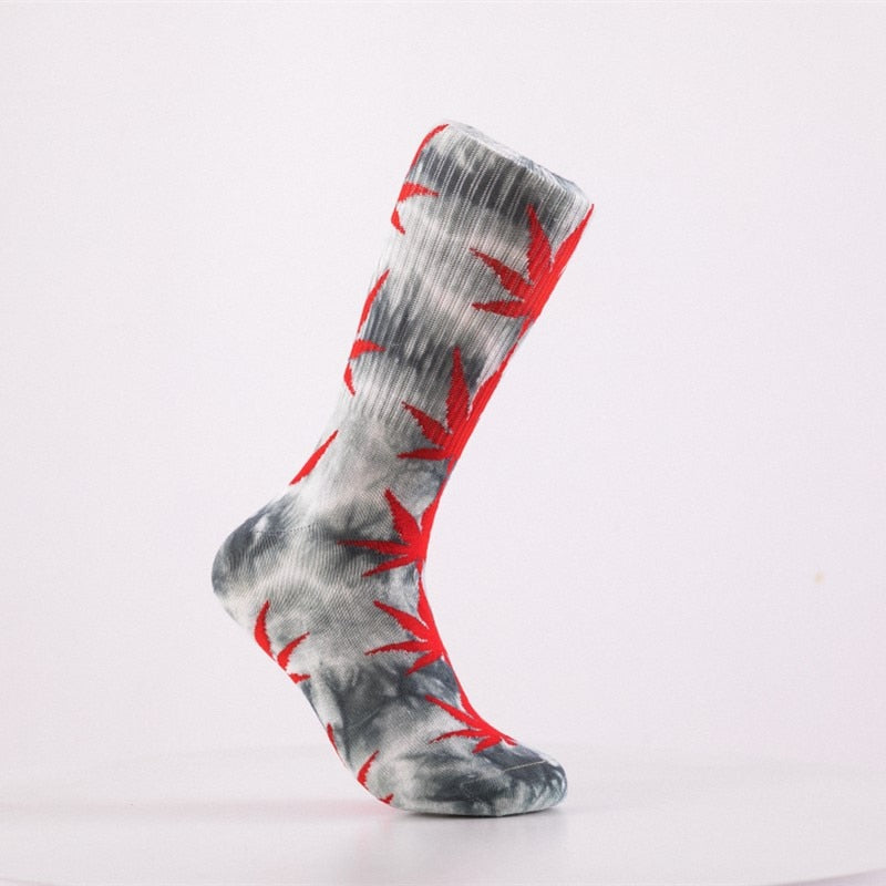 2022 High-quality Tie-dyed Maple Leaf Socks Long Fashion Weed Socks Men Skateboard Hiphop Socks Meias Women Couple Socks 1 Pairs Elk-Valley 3D