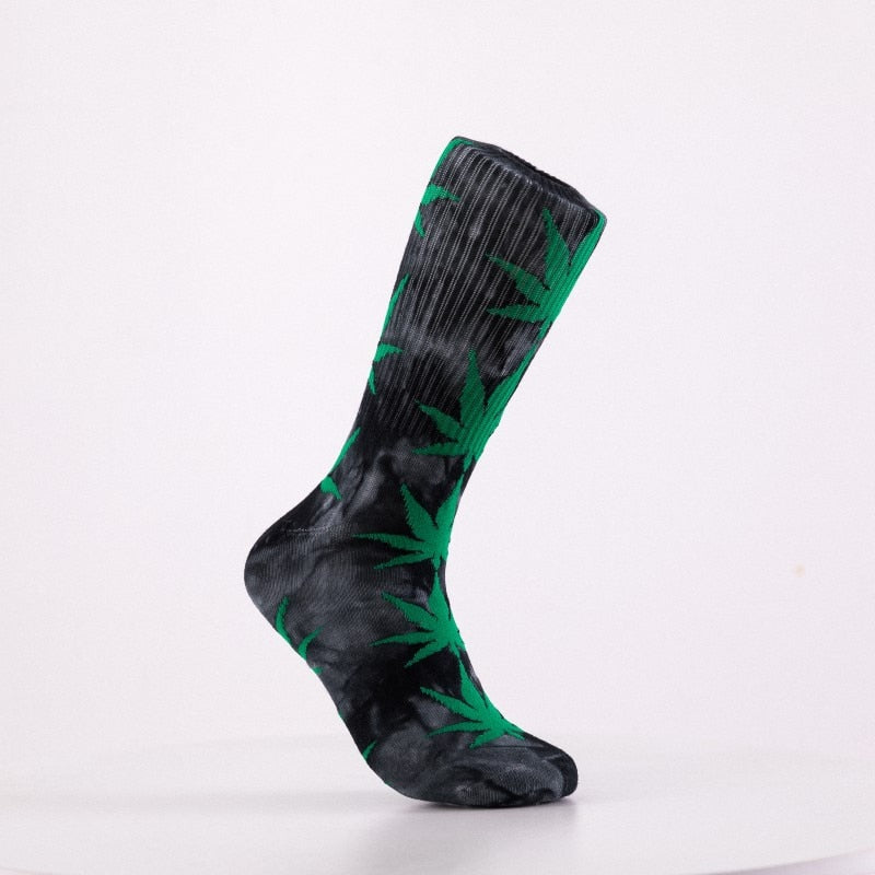 2022 High-quality Tie-dyed Maple Leaf Socks Long Fashion Weed Socks Men Skateboard Hiphop Socks Meias Women Couple Socks 1 Pairs Elk-Valley 3D