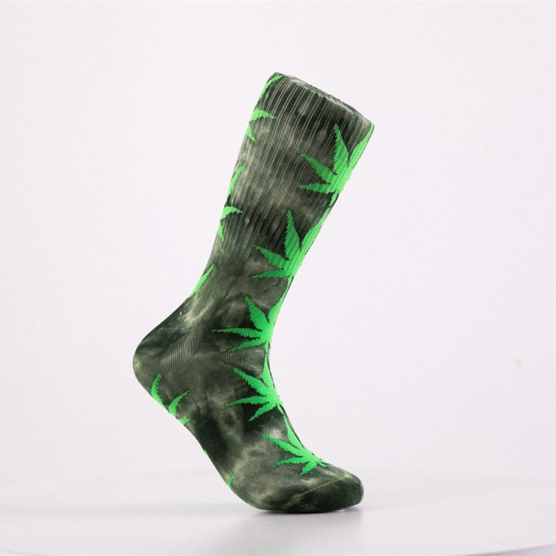 2022 High-quality Tie-dyed Maple Leaf Socks Long Fashion Weed Socks Men Skateboard Hiphop Socks Meias Women Couple Socks 1 Pairs Elk-Valley 3D