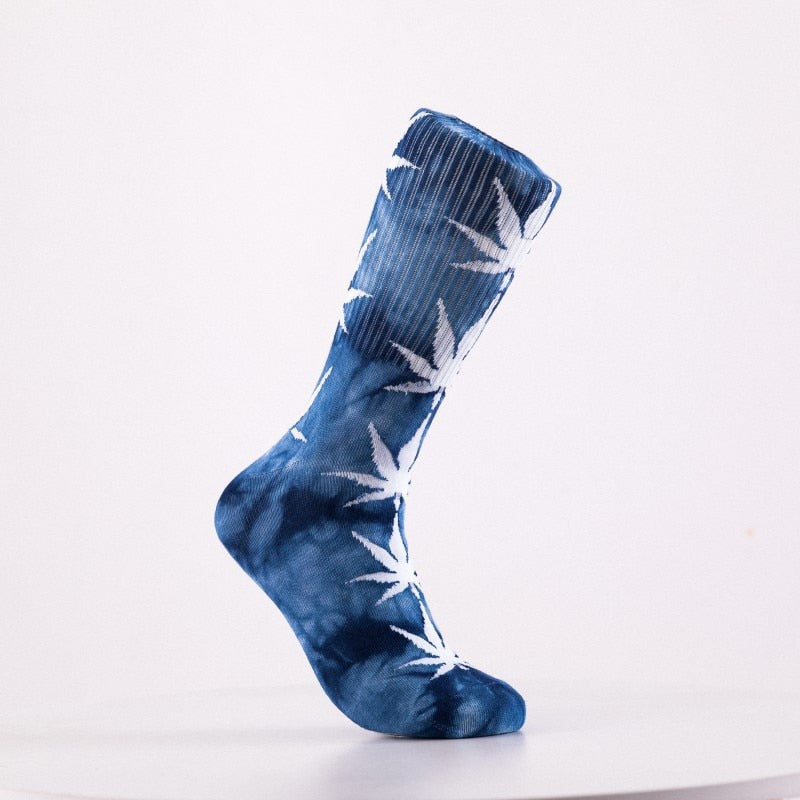 2022 High-quality Tie-dyed Maple Leaf Socks Long Fashion Weed Socks Men Skateboard Hiphop Socks Meias Women Couple Socks 1 Pairs Elk-Valley 3D