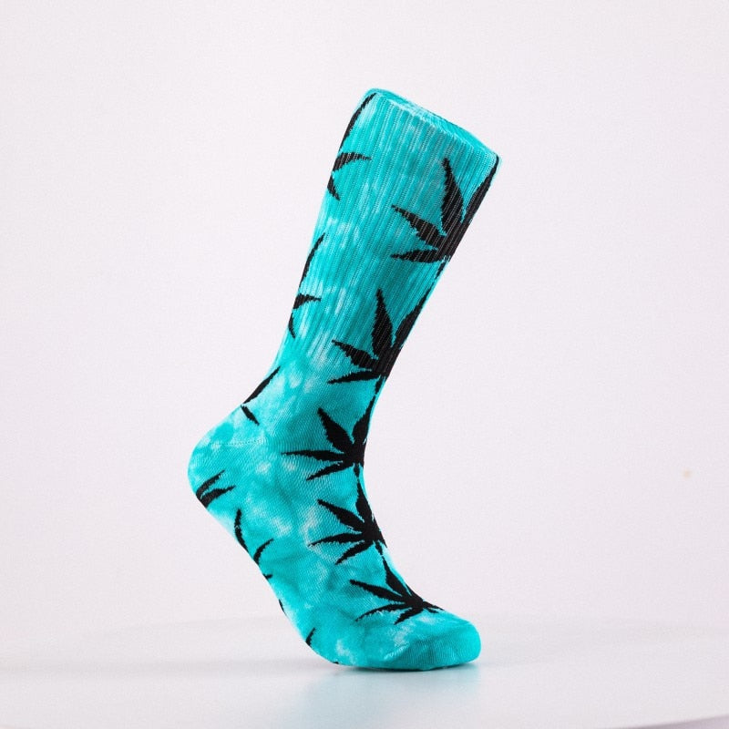 2022 High-quality Tie-dyed Maple Leaf Socks Long Fashion Weed Socks Men Skateboard Hiphop Socks Meias Women Couple Socks 1 Pairs Elk-Valley 3D