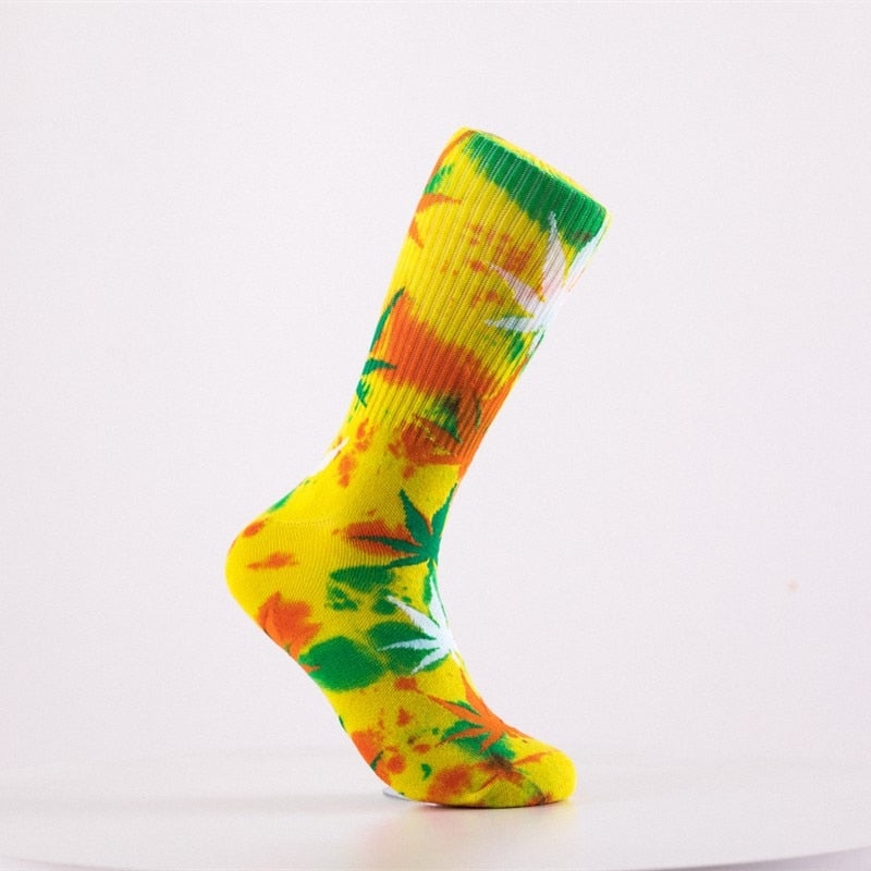 2022 High-quality Tie-dyed Maple Leaf Socks Long Fashion Weed Socks Men Skateboard Hiphop Socks Meias Women Couple Socks 1 Pairs Elk-Valley 3D