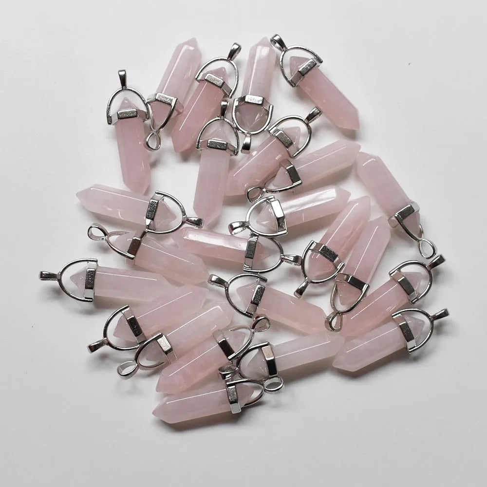 Wholesale 24pcs/lot Fashion quality assorted natural stone mixed pillar charms chakra Pendants & necklaces for making free Elk-Valley 3D