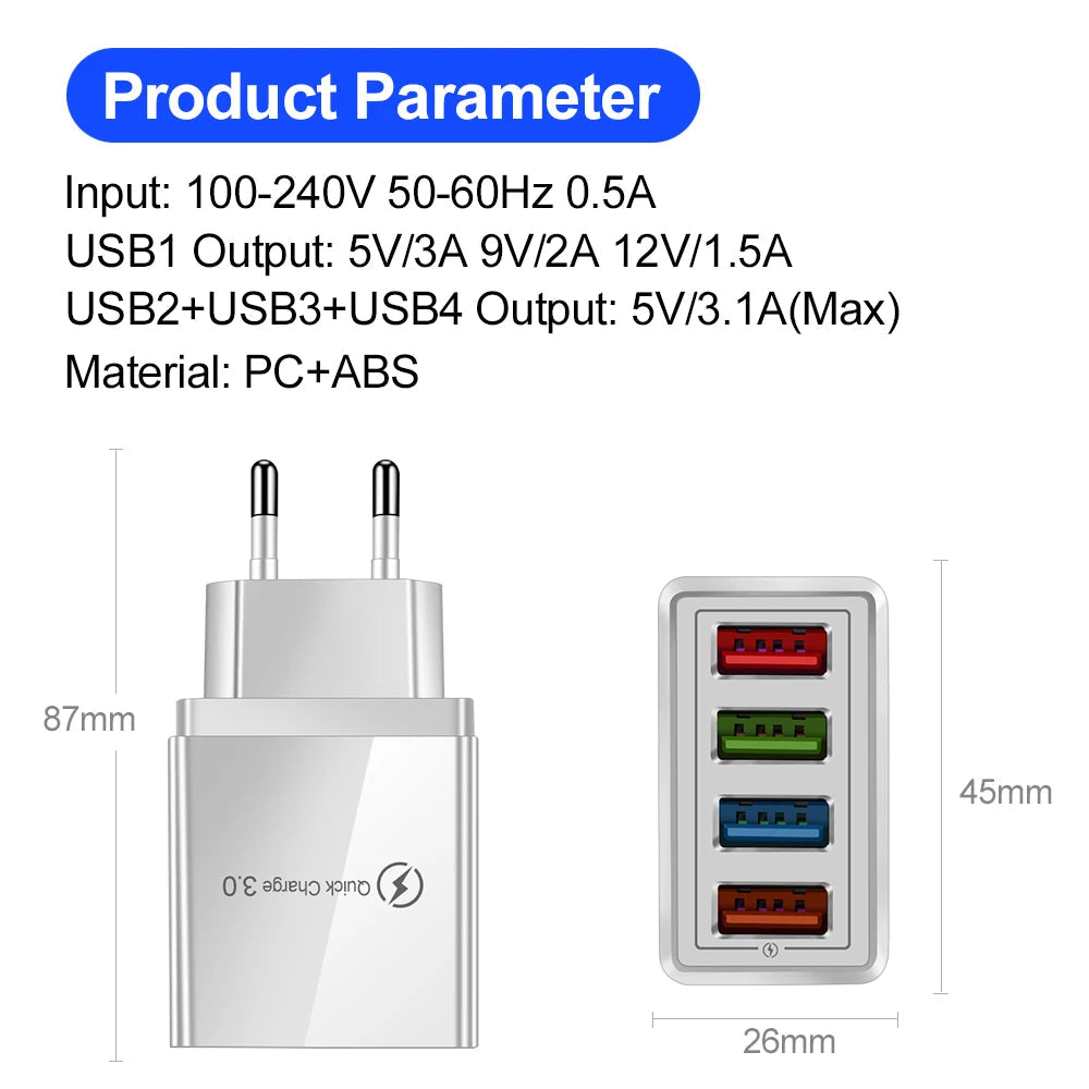 EU/US Plug USB Charger Quick Charge 3.0 For Phone Adapter for iPhone 15 Pro Max Tablet Portable Wall Mobile Charger Fast Charger Elk-Valley 3D