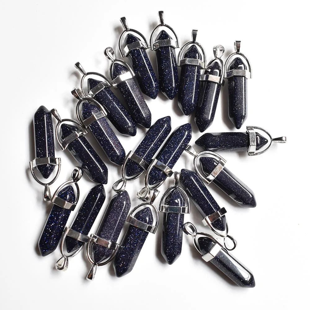 Wholesale 24pcs/lot Fashion quality assorted natural stone mixed pillar charms chakra Pendants & necklaces for making free Elk-Valley 3D