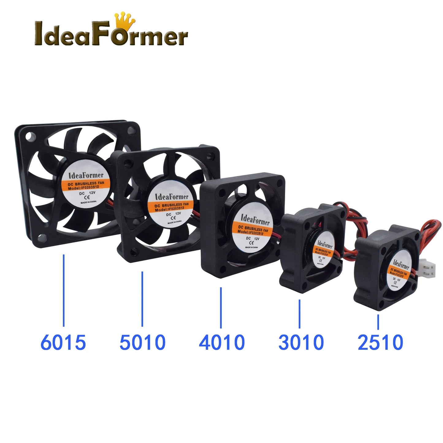 3D Printer Parts Cooling Fans 2510/3010/4010/5010/6015mm Brushless Cooler Fan DC 5/12/24V With 2Pin Dupont Wire Black Plastic Elk-Valley 3D