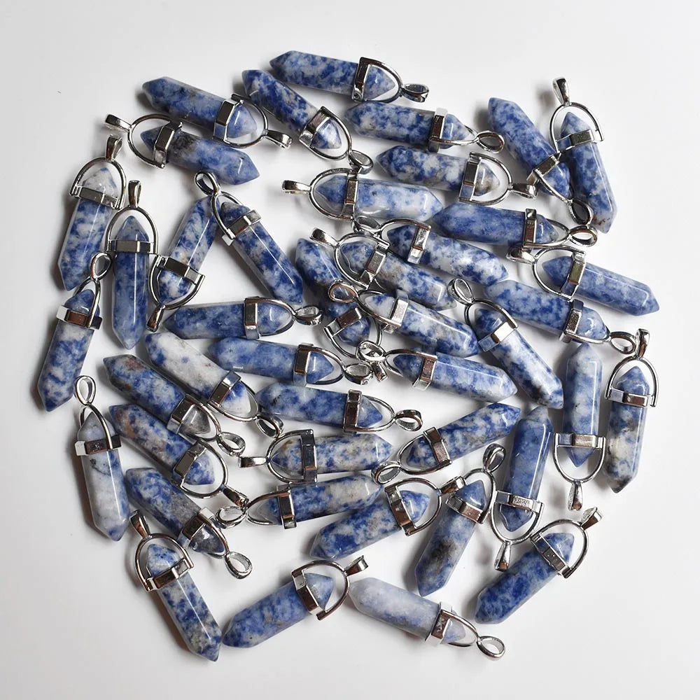 Wholesale 24pcs/lot Fashion quality assorted natural stone mixed pillar charms chakra Pendants & necklaces for making free Elk-Valley 3D