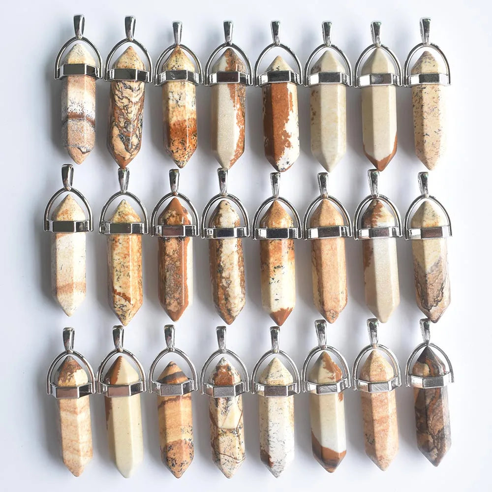 Wholesale 24pcs/lot Fashion quality assorted natural stone mixed pillar charms chakra Pendants & necklaces for making free Elk-Valley 3D