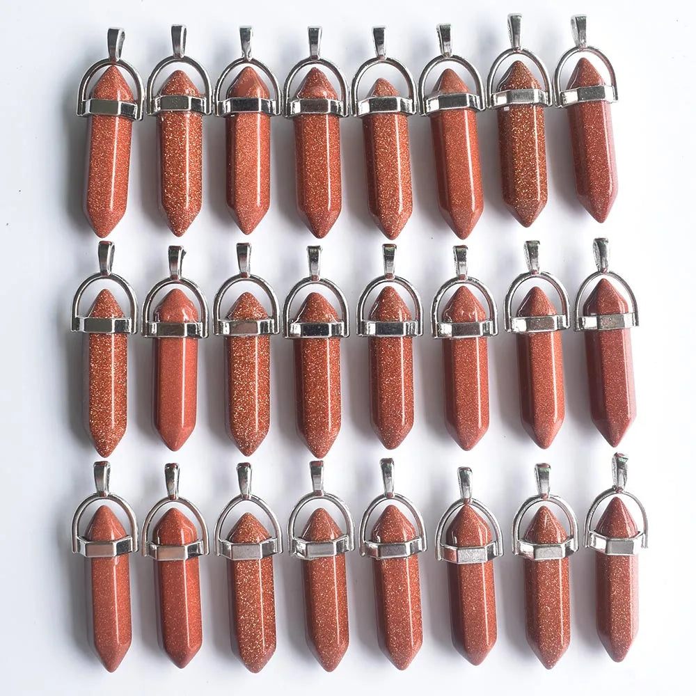 Wholesale 24pcs/lot Fashion quality assorted natural stone mixed pillar charms chakra Pendants & necklaces for making free Elk-Valley 3D