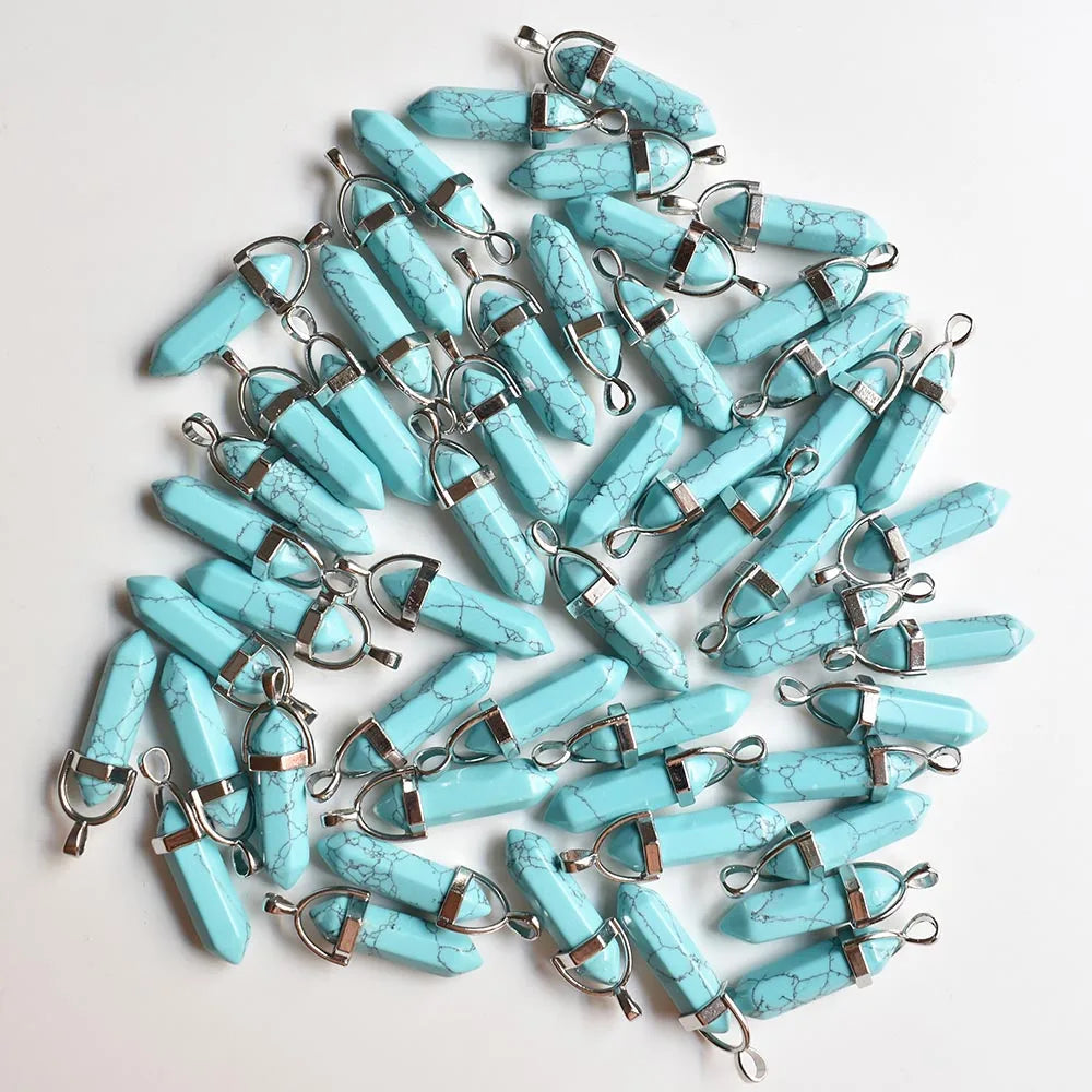 Wholesale 24pcs/lot Fashion quality assorted natural stone mixed pillar charms chakra Pendants & necklaces for making free Elk-Valley 3D