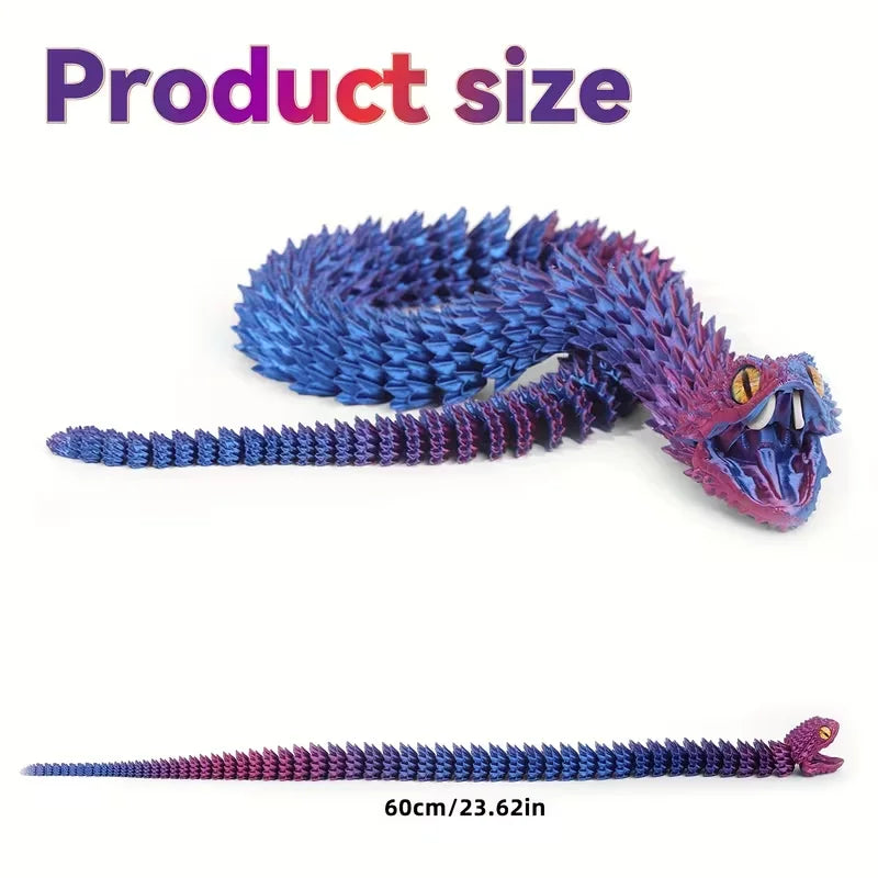 Jinccai Extra-Large 3D Printed Snake Figurine 23.62 Inches (60cm) Plastic Movable Flexible Joints Stress-Relief Fidget Elk-Valley 3D