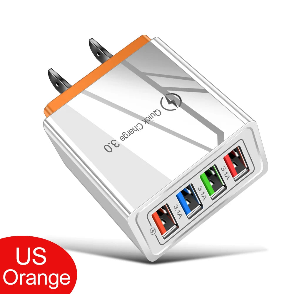 EU/US Plug USB Charger Quick Charge 3.0 For Phone Adapter for iPhone 15 Pro Max Tablet Portable Wall Mobile Charger Fast Charger Elk-Valley 3D