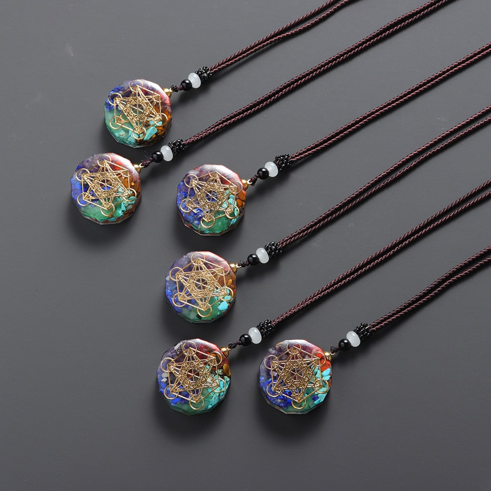 1PC Natural colorful gem seven chakras ornaments Augen Energy Pendant Drops Glue Into Handmade Necklace