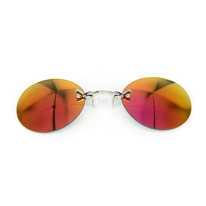 Round Clip-Nose Sunglasses Rimless Punk Clip On Sunglasses Women Men Driving Sunglasses Frameless Coating Eyeglasses UV400 Elk-Valley 3D